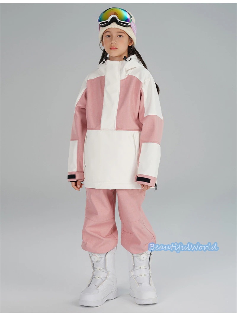 スキーウェアキッズ上下セットスノーボードウェアジュニアスノーウェアジャケットパンツ　男の子女の子撥水防風保温雪遊び中綿　暖かいH39