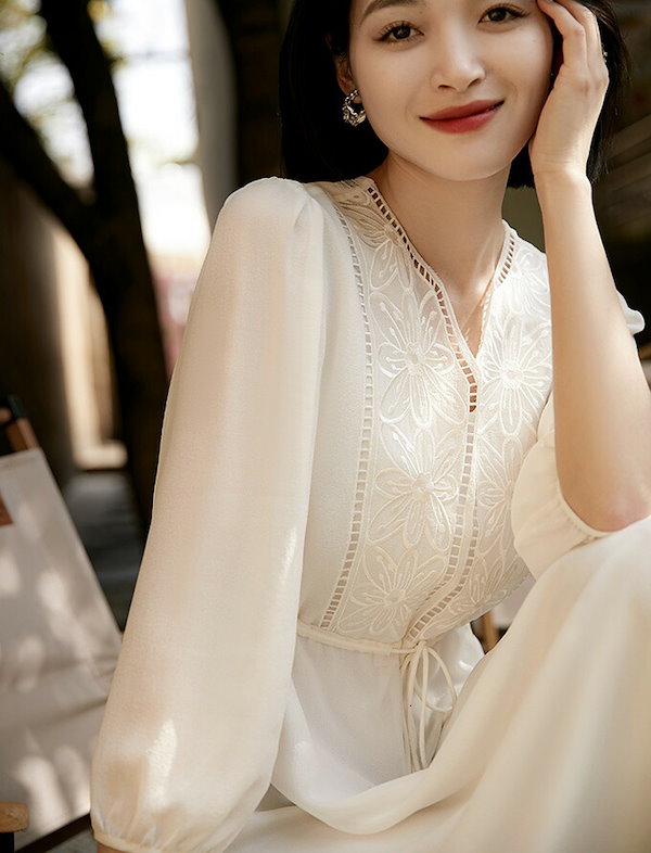 Qoo10] ロングワンピース レディース 長袖 刺繍