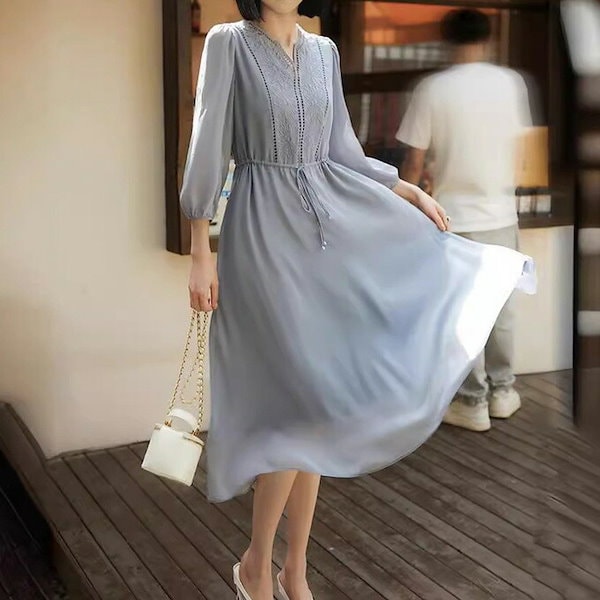 Qoo10] ロングワンピース レディース 長袖 刺繍