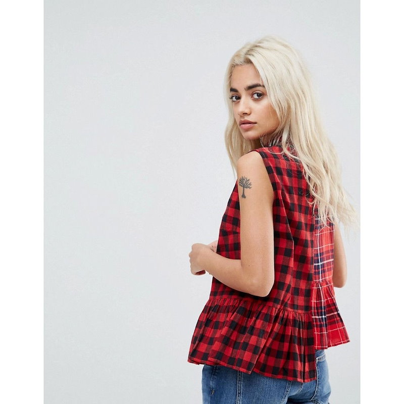 エイソス レディース トップス【ASOS PETITE Mixed Check Ruffle Smock Top with Embroidery】Multi エイソス レディース トップス【ASOS PETITE Mixed Check Ruffle Smock Top with Embroidery】Multi