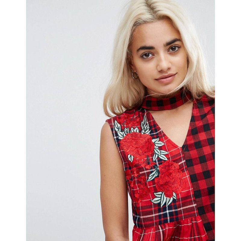 エイソス レディース トップス【ASOS PETITE Mixed Check Ruffle Smock Top with Embroidery】Multi エイソス レディース トップス【ASOS PETITE Mixed Check Ruffle Smock Top with Embroidery】Multi