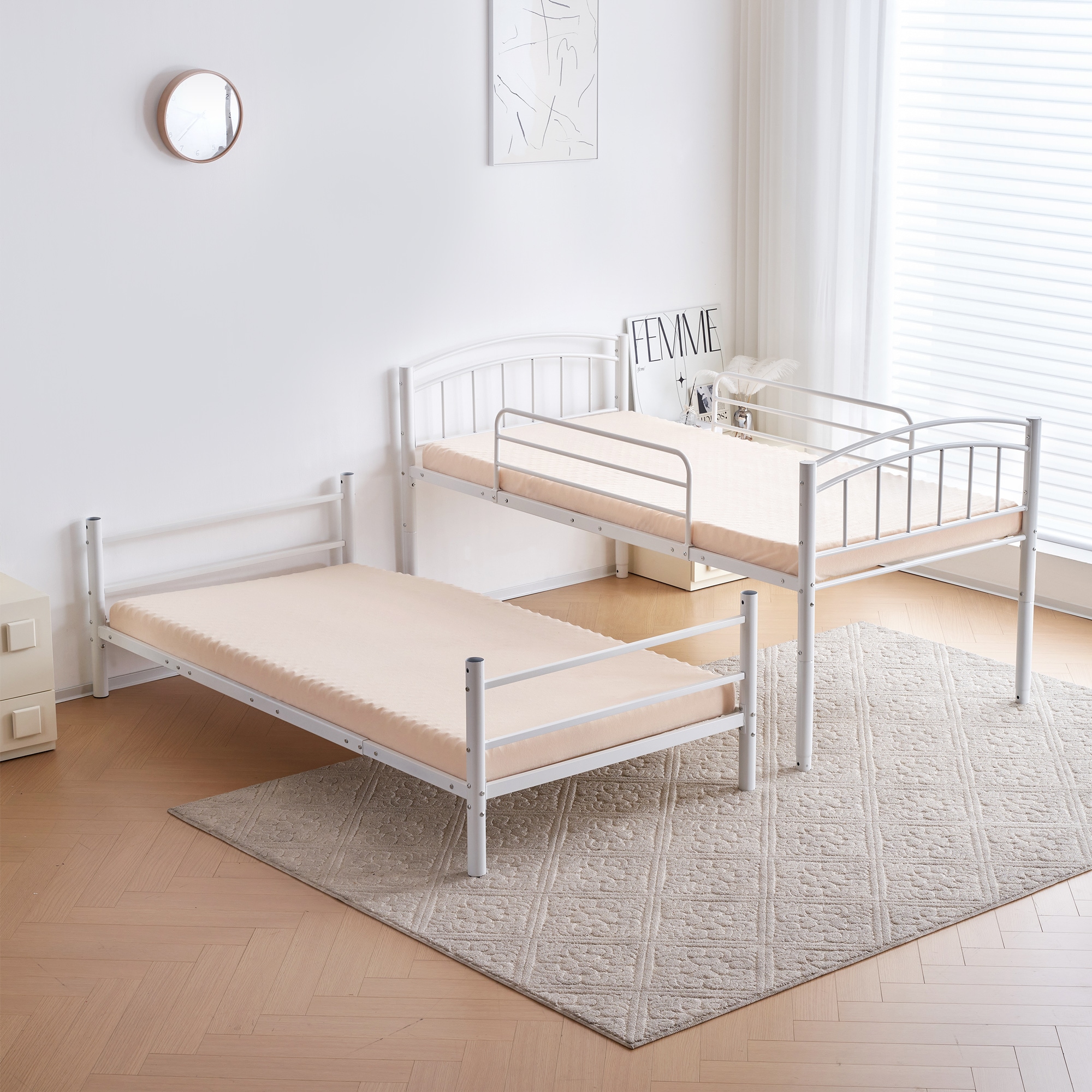 ホワイト】チール 耐震 ベッド シングル 分離可能 パイプベッド パイプ