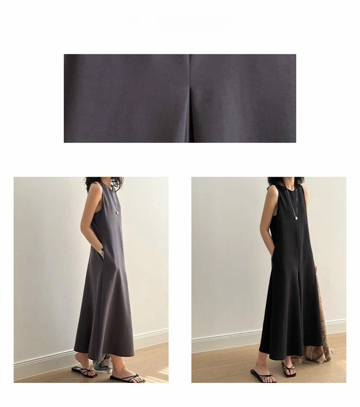 マキシワンピース レディース ノースリワンピ Aライン ノースリーブ ロング丈 ロングワンピース ロングワンピ ワンピ ドレス マキシ フレア クルーネック ポケット 無地 シンプル 上品