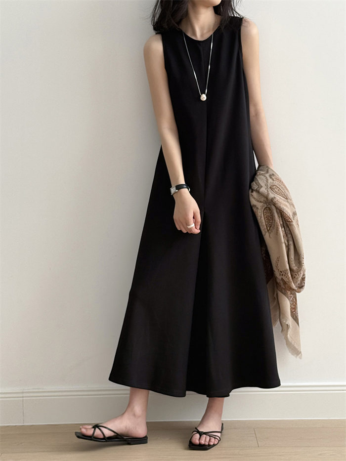 マキシワンピース レディース ノースリワンピ Aライン ノースリーブ ロング丈 ロングワンピース ロングワンピ ワンピ ドレス マキシ フレア クルーネック ポケット 無地 シンプル 上品