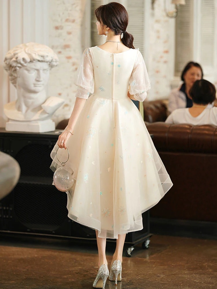 アート候補イブニングドレス女性2025気質ハイエンドホストスカート前が短く後ろが長い