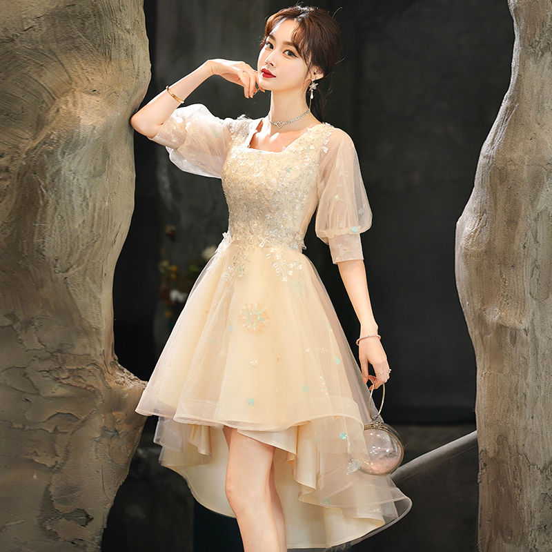 アート候補イブニングドレス女性2025気質ハイエンドホストスカート前が短く後ろが長い