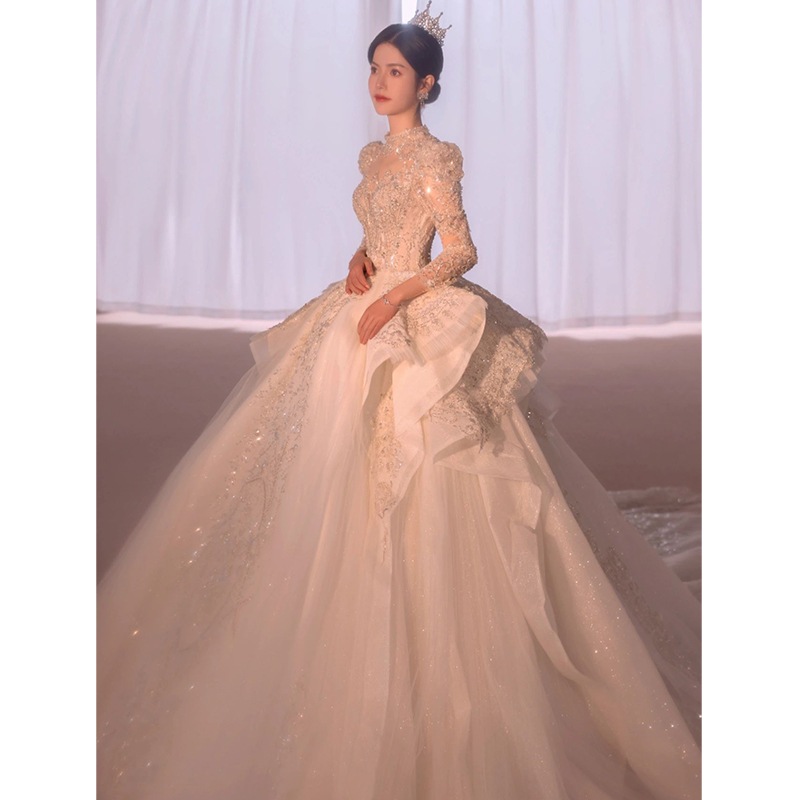 ウェディングドレス 2024 ブライダル 重工業 大尾宮風 上質な質感 ホワイト主糸