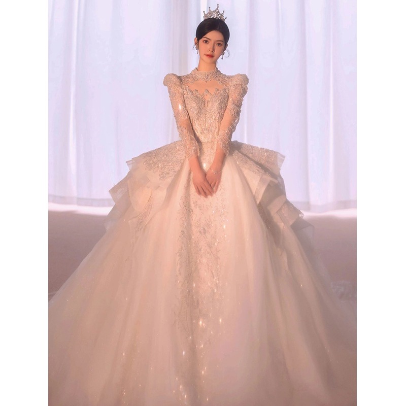 ウェディングドレス 2024 ブライダル 重工業 大尾宮風 上質な質感 ホワイト主糸