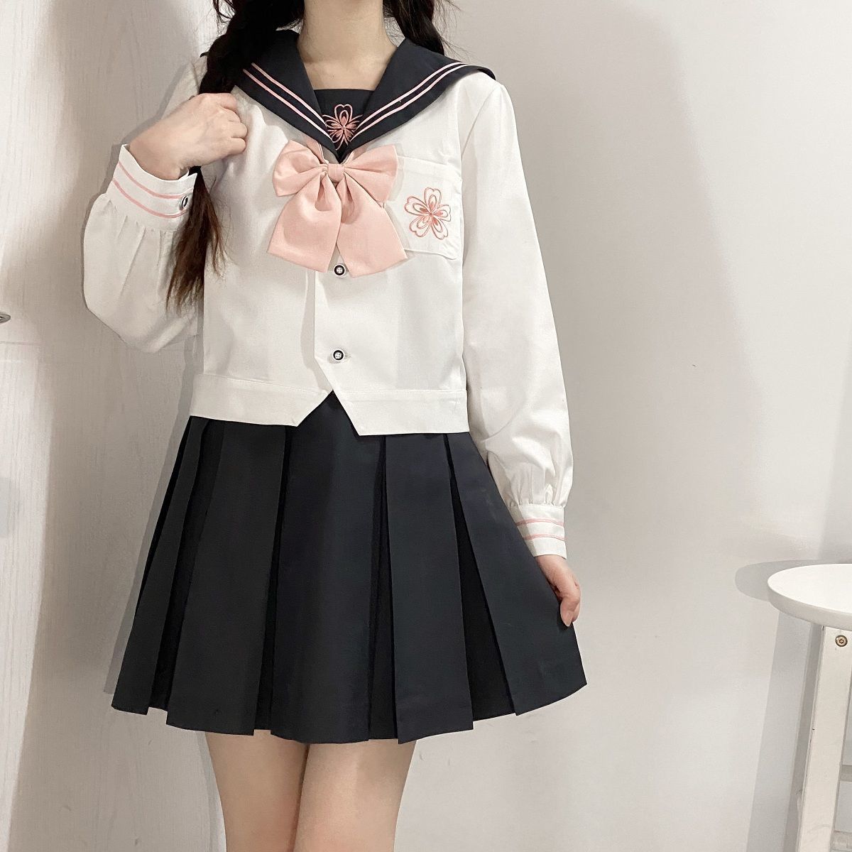 【期間限定特価】ブラウスTシャツワンピース韓国ファッション JK制服 ネイビーカラートップス+プリーツスカートセーラー服二点 【期間限定特価】ブラウスTシャツワンピース韓国ファッション JK制服 ネイビーカラートップス+プリーツスカートセーラー服二点