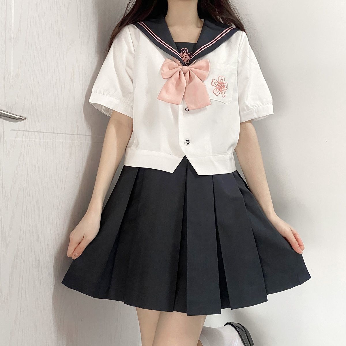 【期間限定特価】ブラウスTシャツワンピース韓国ファッション JK制服 ネイビーカラートップス+プリーツスカートセーラー服二点 【期間限定特価】ブラウスTシャツワンピース韓国ファッション JK制服 ネイビーカラートップス+プリーツスカートセーラー服二点