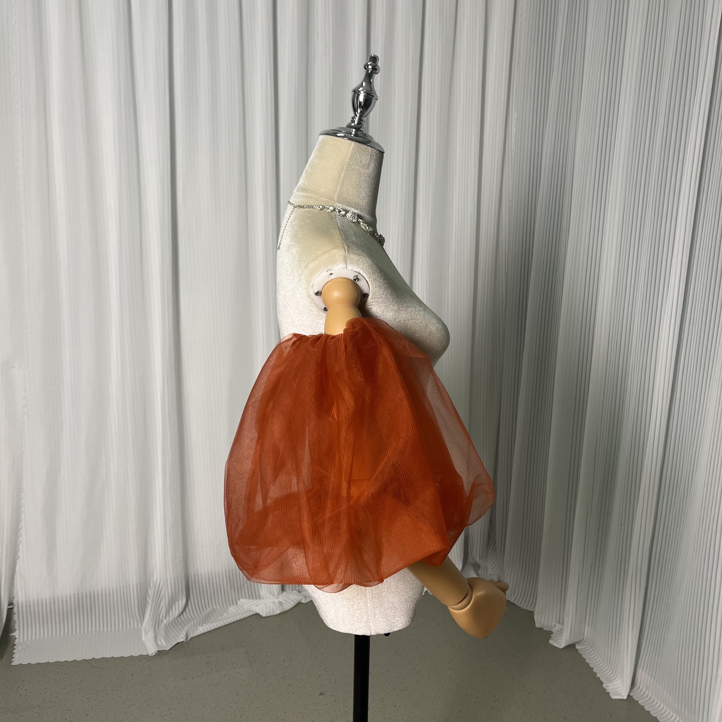 パフスリーブ テラコッタ色 ソフトチュール ストレッチ 結婚式 前撮り 可愛い