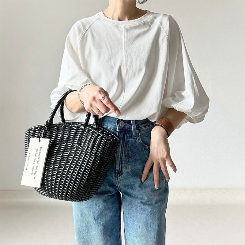 【高レビュー】 華やかさをプラス カジュアル シンプル 無地 ランタンスリーブ Tシャツ 大人カジュアル 【高レビュー】 華やかさをプラス カジュアル シンプル 無地 ランタンスリーブ Tシャツ 大人カジュアル