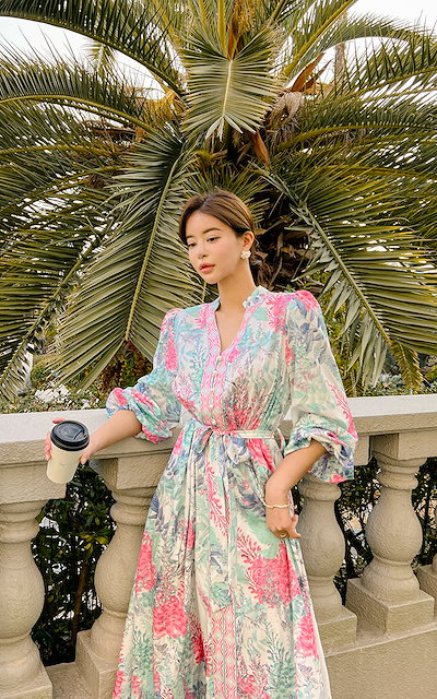 好評低価 ビバルビー : フラワー ロング丈 Vネック 長袖ロング : レディース服 新品