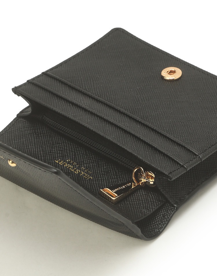[22FW]Black Leather Gold Logo 2 Tier Simple Bifold Wallet コイン財布 カード財布 革財布 牛革 韓国ファッション 韓国人気 贈り物 カップル
