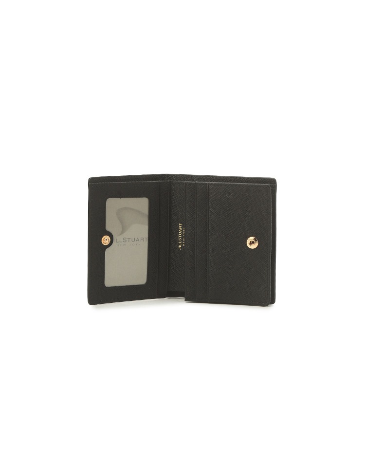 [22FW]Black Leather Gold Logo 2 Tier Simple Bifold Wallet コイン財布 カード財布 革財布 牛革 韓国ファッション 韓国人気 贈り物 カップル