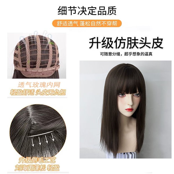 ウィッグ レディース ミドル丈 丸顔 ヘアスタイル 通気性 ショルダー丈 トレンド デイリー フルヘッドギア