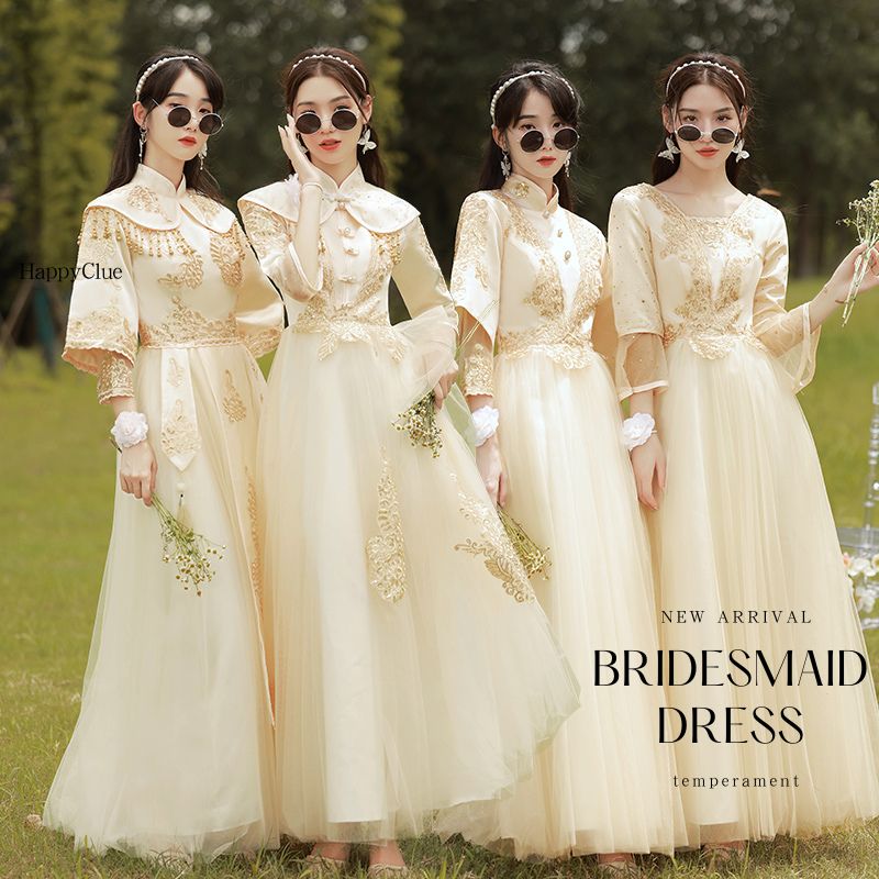 パーティードレス ロングドレス 綺麗め チャイナ風 チャイナドレス 立ち襟 可愛い ドレス 大人 レディース 結婚式 ワンピース Aライン ブライズメイド ドレス お揃いドレス ブライダル フォーマル