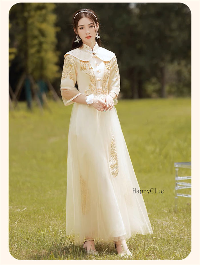 パーティードレス ロングドレス 綺麗め チャイナ風 チャイナドレス 立ち襟 可愛い ドレス 大人 レディース 結婚式 ワンピース Aライン ブライズメイド ドレス お揃いドレス ブライダル フォーマル