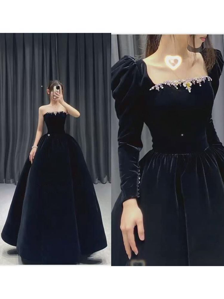 黒のイブニングドレスのスカートの女性の美術受験生の日のホストの長いセクションは通常エレガントな気質を着ることができます 母の日