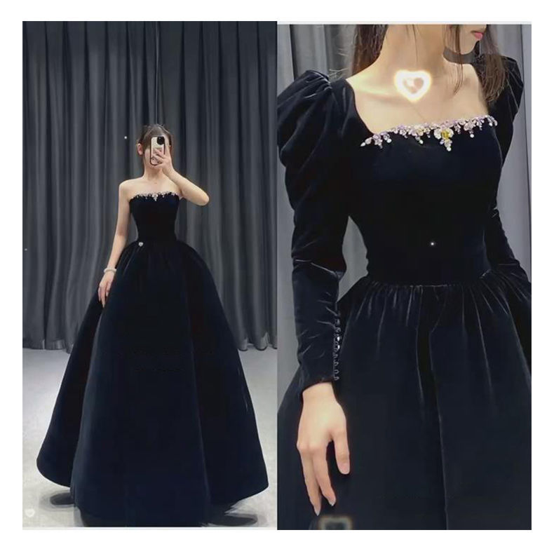 黒のイブニングドレスのスカートの女性の美術受験生の日のホストの長いセクションは通常エレガントな気質を着ることができます 母の日