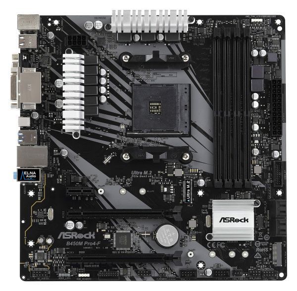 ASRock B450M PRO4-F AM4 AMD Promontory B450 SATA 6Gb/s USB 3.1 HDMI Micro ATX AMD Motherboard