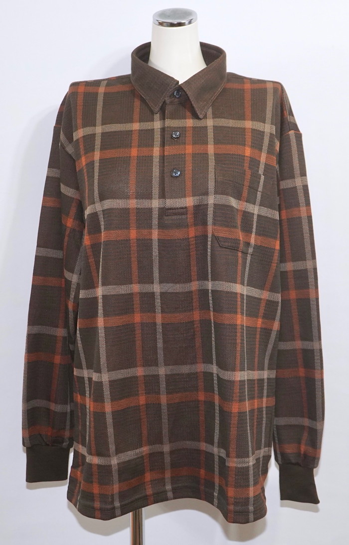 Oversized Check L/S Polo Shirts (brown) A.D.G レディース トップス Oversized Check L/S Polo Shirts (brown) A.D.G レディース トップス