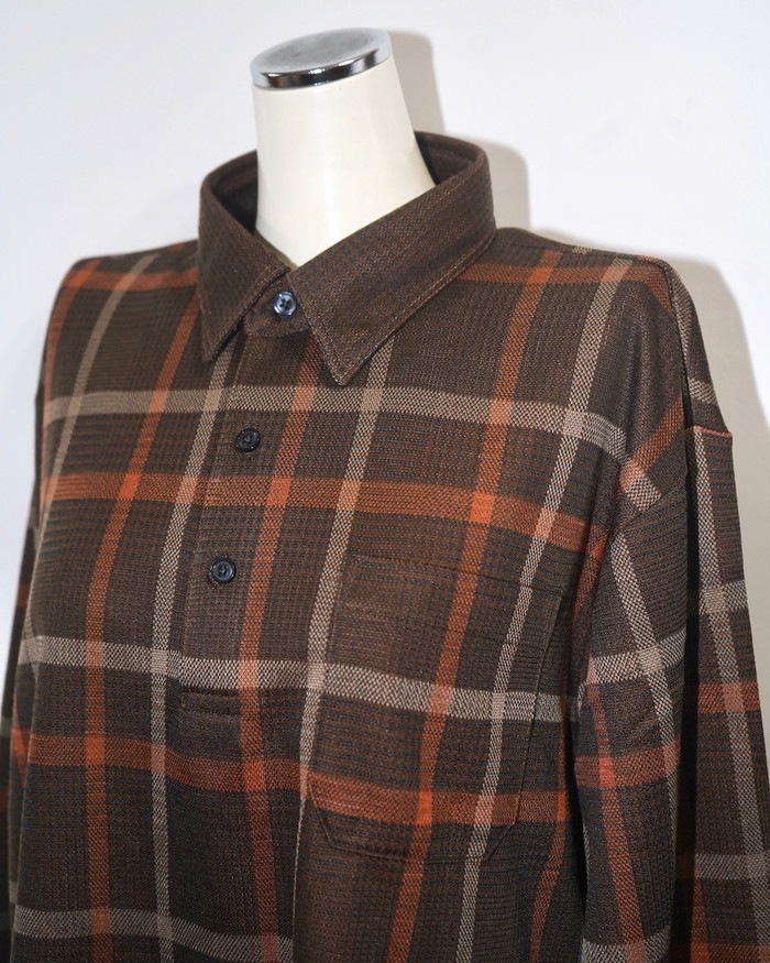 Oversized Check L/S Polo Shirts (brown) A.D.G レディース トップス Oversized Check L/S Polo Shirts (brown) A.D.G レディース トップス