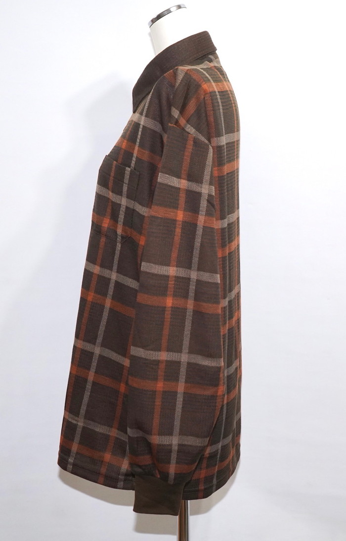 Oversized Check L/S Polo Shirts (brown) A.D.G レディース トップス Oversized Check L/S Polo Shirts (brown) A.D.G レディース トップス