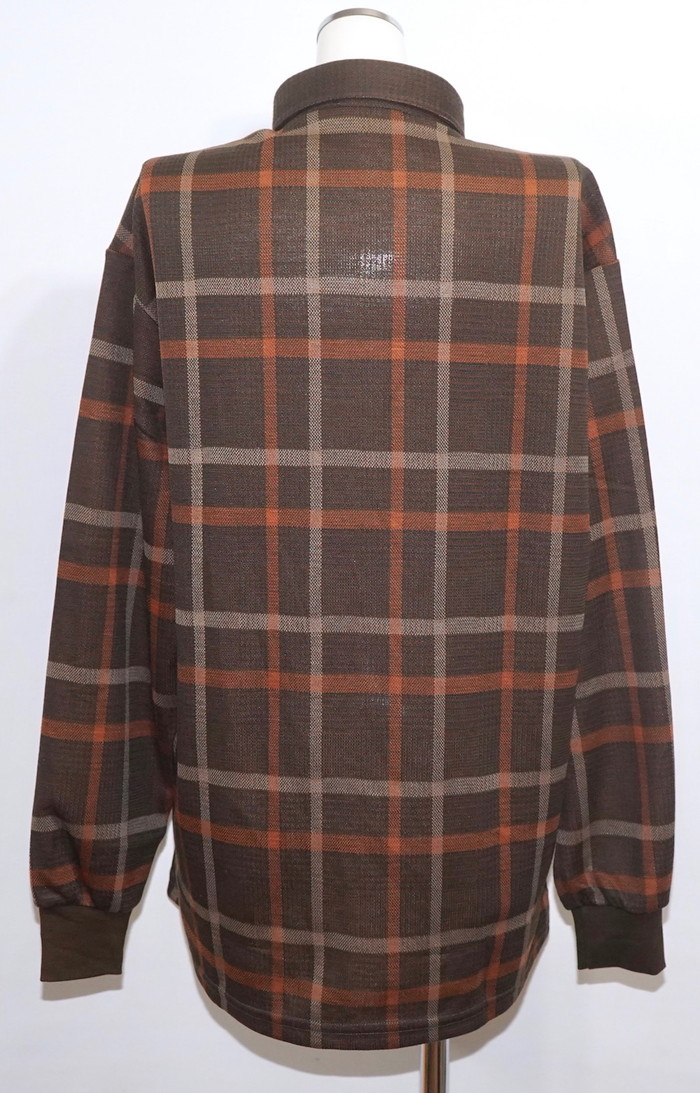 Oversized Check L/S Polo Shirts (brown) A.D.G レディース トップス Oversized Check L/S Polo Shirts (brown) A.D.G レディース トップス