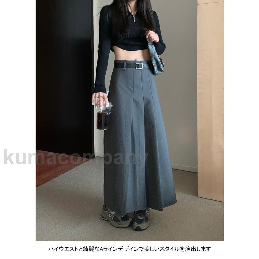 プリーツスカート レディース ロングスカート マキシ丈 Aライン ベルト付き ハイウエスト ゆったり 着回し 脚長効果 美脚 春秋冬