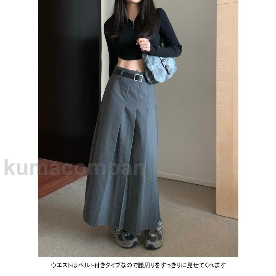 プリーツスカート レディース ロングスカート マキシ丈 Aライン ベルト付き ハイウエスト ゆったり 着回し 脚長効果 美脚 春秋冬