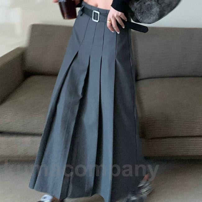 プリーツスカート レディース ロングスカート マキシ丈 Aライン ベルト付き ハイウエスト ゆったり 着回し 脚長効果 美脚 春秋冬