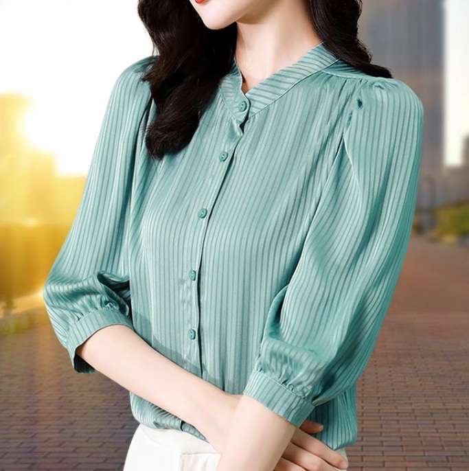 レディース トップス シャツ ブラウス 5分袖 7分袖 フェミニン 前開き ボタン かわいい 大人可愛い きれいめ おしゃれ かっこいい レトロ エレガント 存在感 抜け感 ヴィンテージ ラブリー