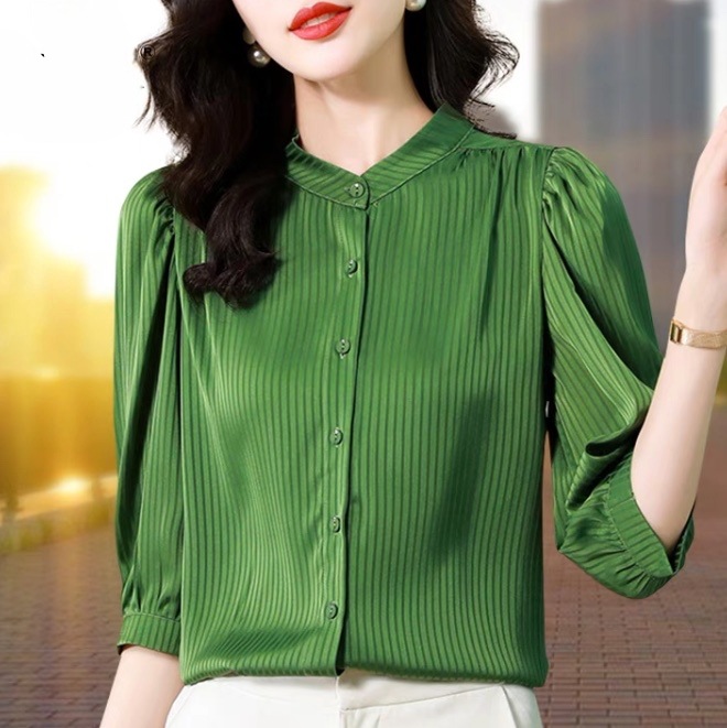 レディース トップス シャツ ブラウス 5分袖 7分袖 フェミニン 前開き ボタン かわいい 大人可愛い きれいめ おしゃれ かっこいい レトロ エレガント 存在感 抜け感 ヴィンテージ ラブリー