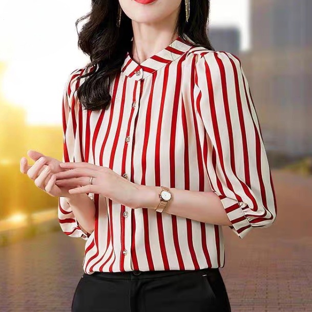 レディース トップス シャツ ブラウス 5分袖 7分袖 フェミニン 前開き ボタン かわいい 大人可愛い きれいめ おしゃれ かっこいい レトロ エレガント 存在感 抜け感 ヴィンテージ ラブリー