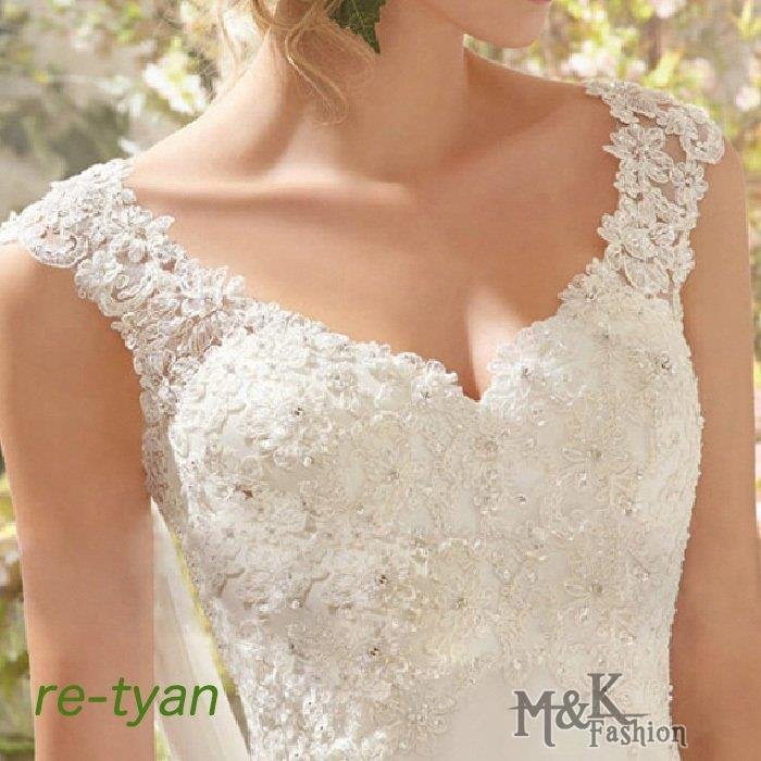 ウェディングドレス スレンダーライン パーティードレス 大きいサイズ 結婚式花嫁ドレス レース ロン