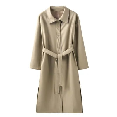 今季トレンドロングレザーコート PUフェイクレザー エコレザージャケット ロングセクション 大人気