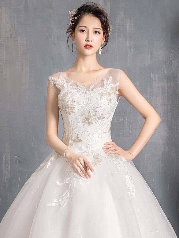 ロングウェディングドレス　発表会舞台演出ドレスロングドレス 【結婚式】【二次会】【パーティー】【披露宴】 花嫁エンパイアドレスフリルドレス　写真撮影前撮りドレス　パニエベールグローブドレスカバー対_3