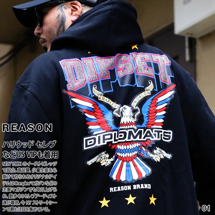 REASON × Dipset パーカー ブランド 長袖 スウェット 裏起毛 メンズ 黒 赤 大きいサイズ ディプセット The Diplomats ディプロマッツ
