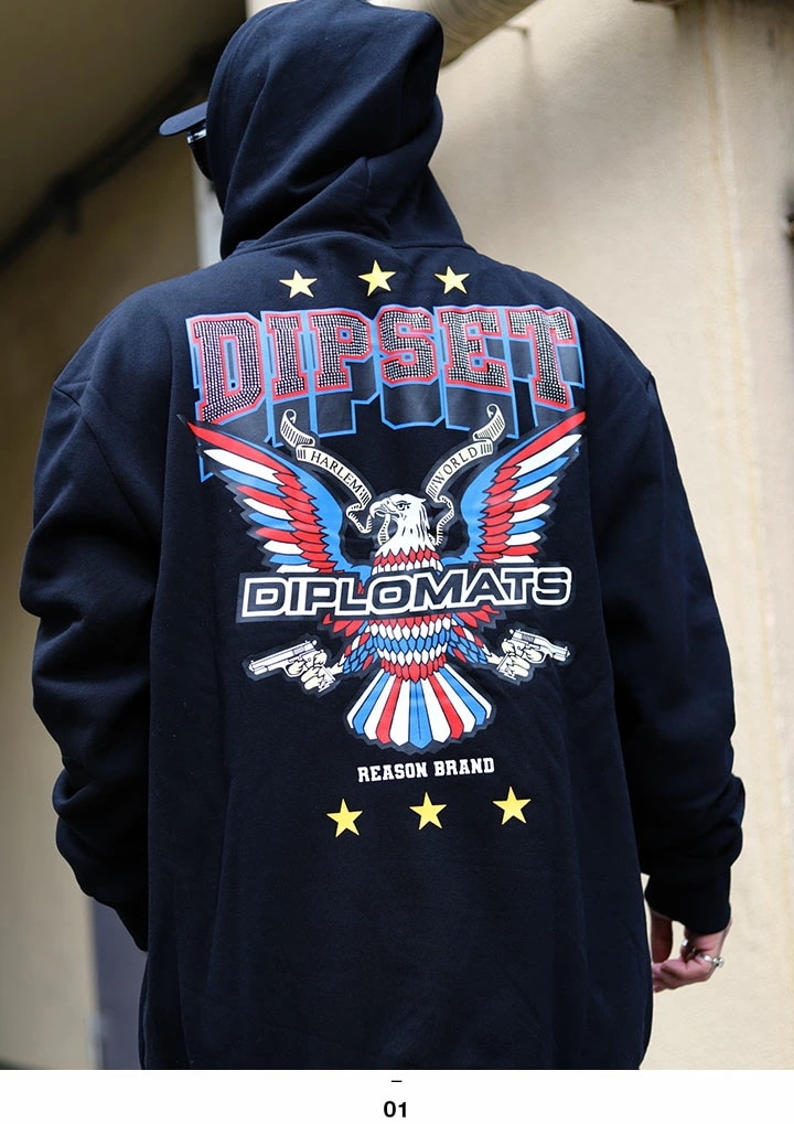 REASON × Dipset パーカー ブランド 長袖 スウェット 裏起毛 メンズ 黒 赤 大きいサイズ ディプセット The Diplomats ディプロマッツ