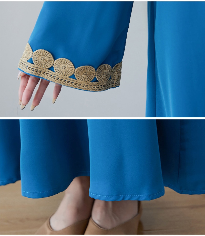 ワンピース フレアワンピース ワンピドレス ロング丈 マキシ丈 長袖 萌袖 Vネック フレア セミフレア ワイド 刺繍 大人可愛い シンプル カジュアル おしゃれ お洒落 アジアン エスニック