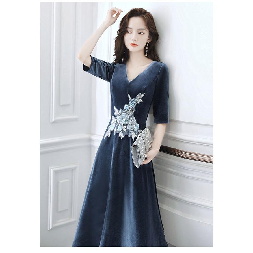 ロングドレス 演奏会 ピアノ 発表会 ツヤ感 花レース 刺繍 ブルードレス Vネック 袖あり ポワン袖 フェミニン エレガント大きいサイズ 5L ロングドレス 演奏会 ピアノ 発表会 ツヤ感 花レース 赤 レッド 刺繍 V