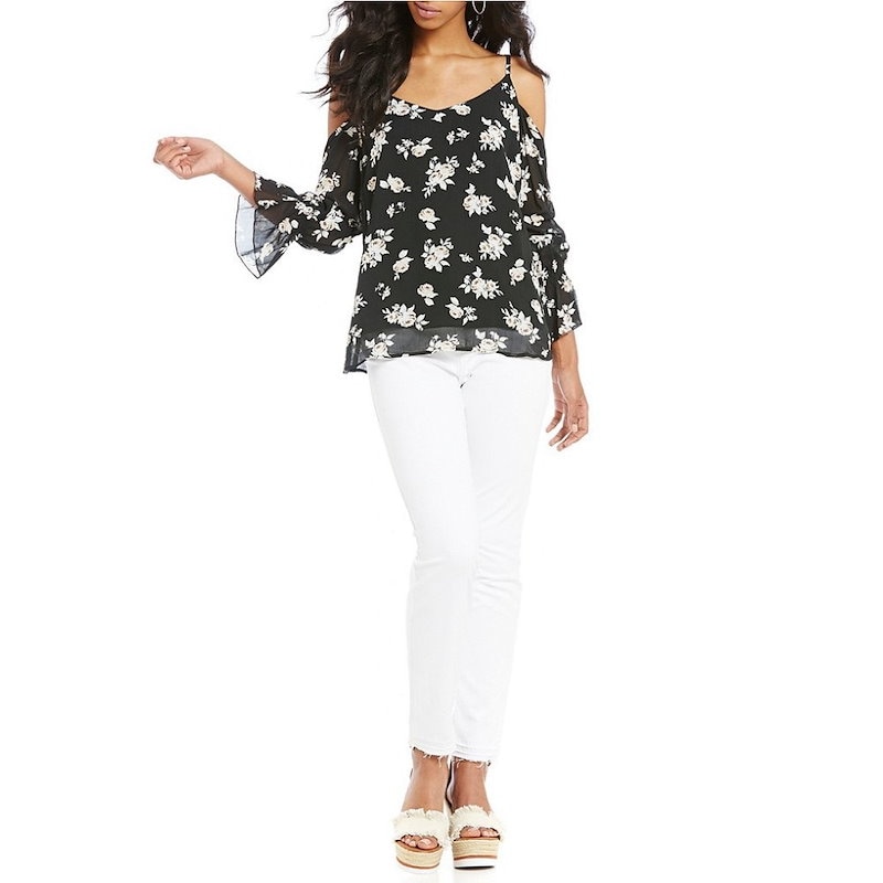 サンクチュアリ レディース トップス ブラウス・シャツ【Sanctuary Roxie Floral Print Cold Shoulder Blouse】Prairie Rose Black サンクチュアリ レディース トップス ブラウス・シャツ【Sanctuary Roxie Floral Print Cold Shoulder Blouse】Prairie Rose Black