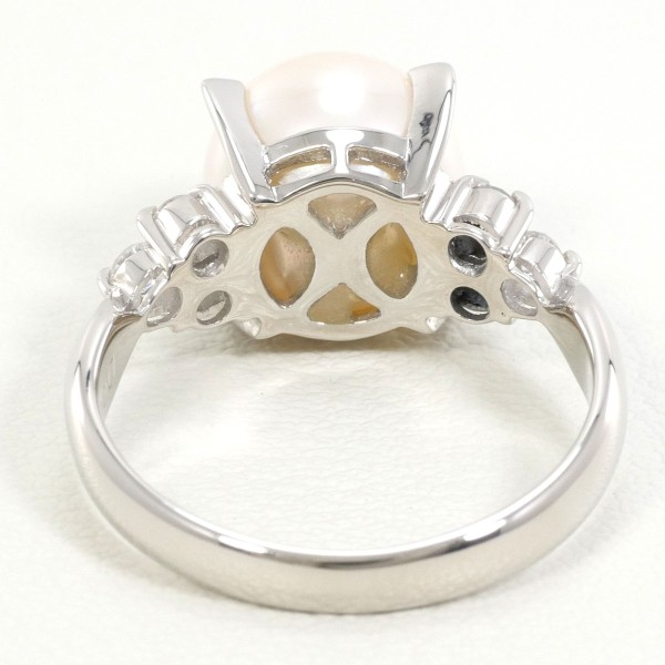 PT900 プラチナ リング 12号 パール(真珠) 約9.5mm ダイヤ 0.20 中古 PT900 プラチナ リング 12号 パール(真珠) 約9.5mm ダイヤ 0.20 中古