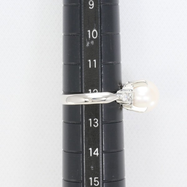PT900 プラチナ リング 12号 パール(真珠) 約9.5mm ダイヤ 0.20 中古 PT900 プラチナ リング 12号 パール(真珠) 約9.5mm ダイヤ 0.20 中古