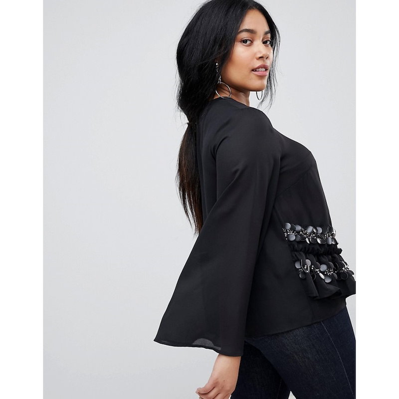ロストインク レディース トップス【Lost Ink Plus Wide Sleeve Top With Premium Sequin Embellished Hem】Black ロストインク レディース トップス【Lost Ink Plus Wide Sleeve Top With Premium Sequin Embellished Hem】Black