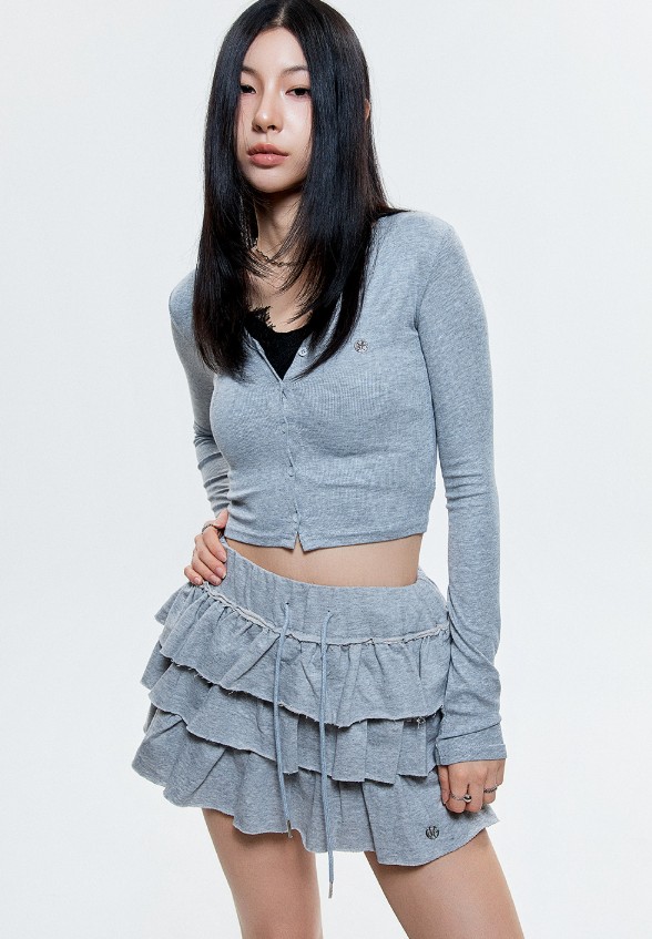 (DUC) V-Neck Crop Cardigan Black & Gray レディース服 韓国 ボタン (DUC) V-Neck Crop Cardigan Black & Gray レディース服 韓国 ボタン