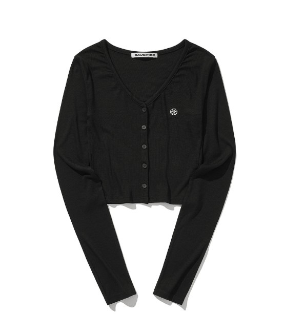 (DUC) V-Neck Crop Cardigan Black & Gray レディース服 韓国 ボタン (DUC) V-Neck Crop Cardigan Black & Gray レディース服 韓国 ボタン