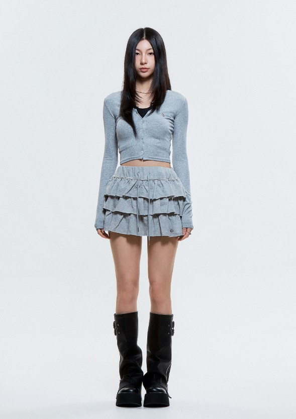 (DUC) V-Neck Crop Cardigan Black & Gray レディース服 韓国 ボタン (DUC) V-Neck Crop Cardigan Black & Gray レディース服 韓国 ボタン