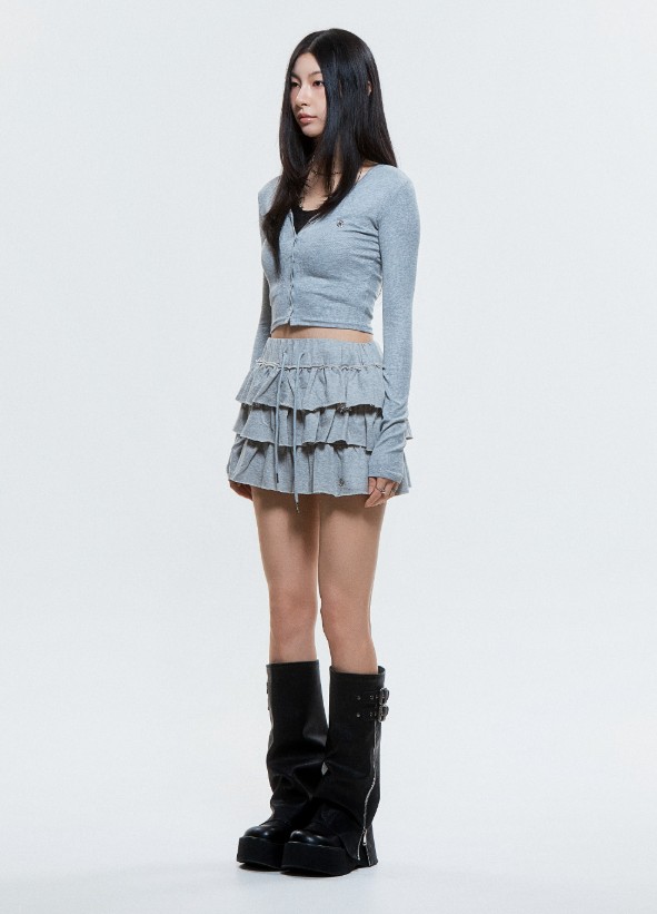 (DUC) V-Neck Crop Cardigan Black & Gray レディース服 韓国 ボタン (DUC) V-Neck Crop Cardigan Black & Gray レディース服 韓国 ボタン